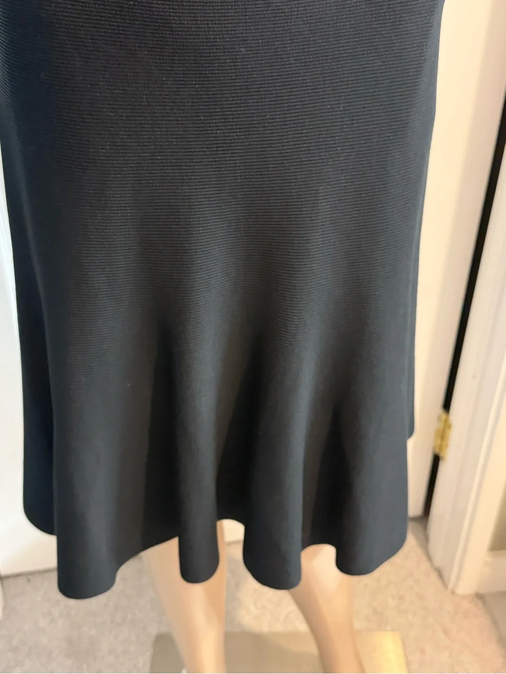 Eileen Fisher Midi Skirt Size S Silk Blend Ribbed Knit Flared Black Quiet Luxury